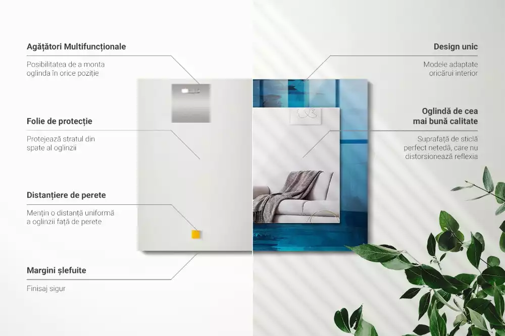 Rechthoekige spiegel lijst met print Abstracte blauwe kunst