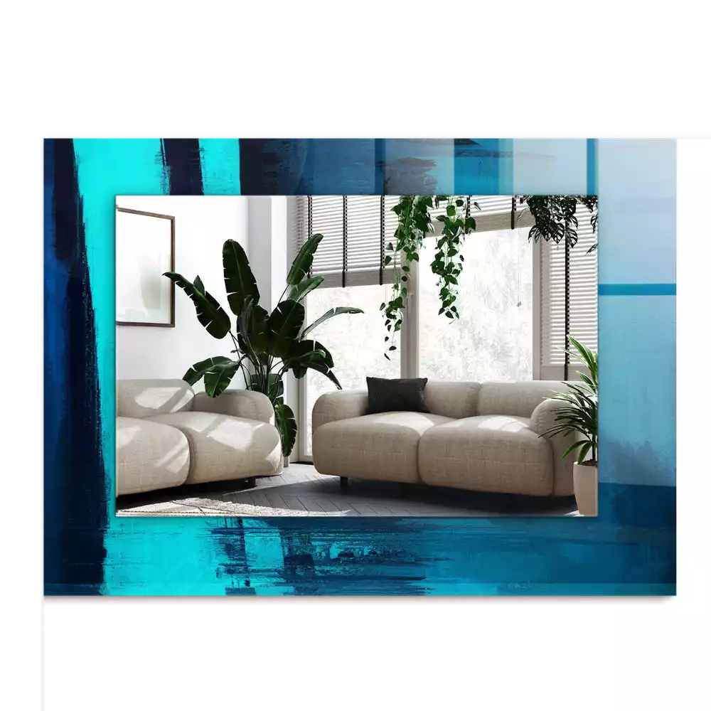 Rechthoekige spiegel lijst met print Abstracte blauwe kunst