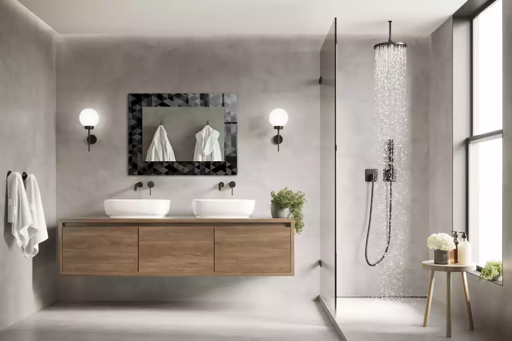 Bedrukte rechthoekige spiegel Zwarte en grijze driehoeken