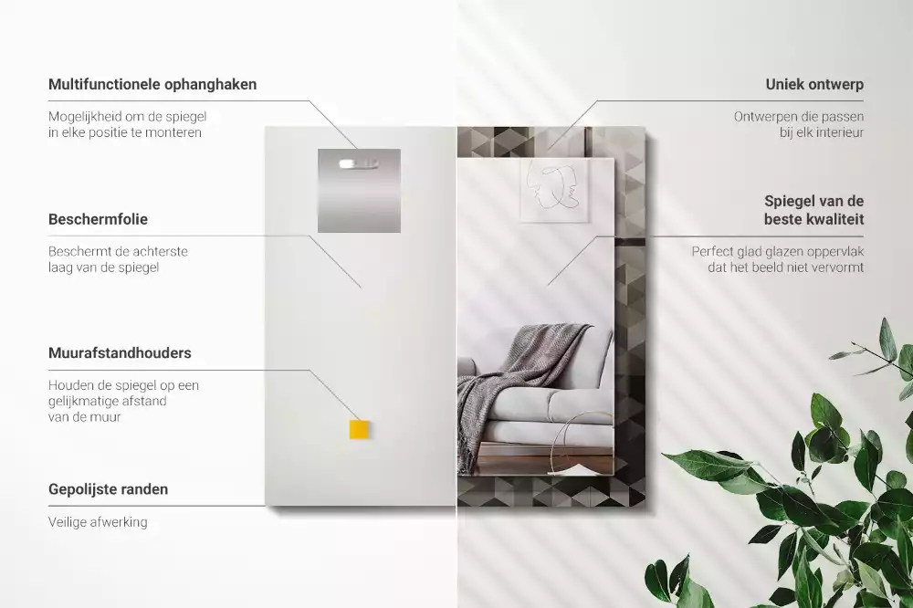 Bedrukte rechthoekige spiegel Zwarte en grijze driehoeken