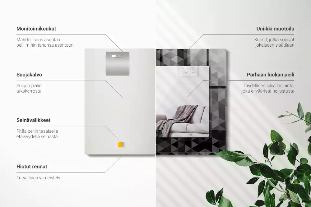 Bedrukte rechthoekige spiegel Zwarte en grijze driehoeken