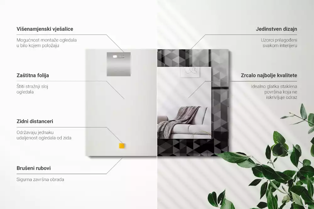 Bedrukte rechthoekige spiegel Zwarte en grijze driehoeken