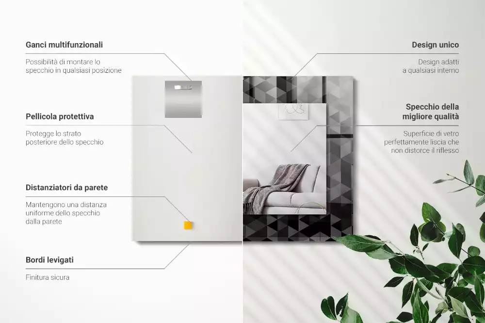 Bedrukte rechthoekige spiegel Zwarte en grijze driehoeken