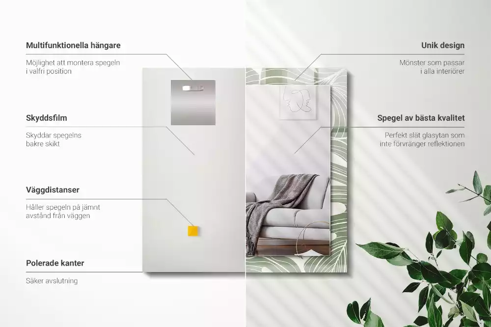 Rechthoekige spiegel met bedrukte lijst Monstera bladeren