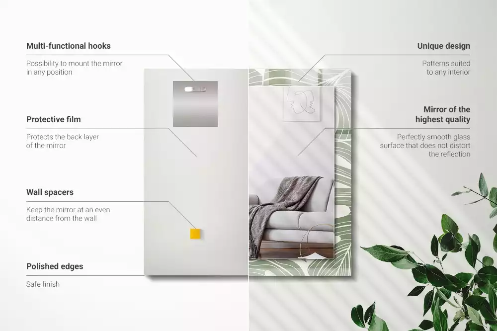 Rechthoekige spiegel met bedrukte lijst Monstera bladeren