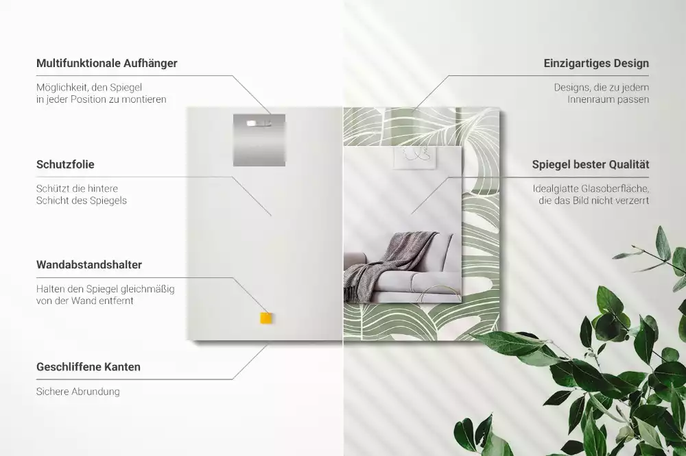 Rechthoekige spiegel met bedrukte lijst Monstera bladeren