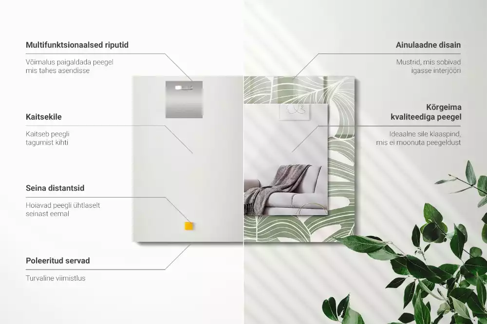 Rechthoekige spiegel met bedrukte lijst Monstera bladeren