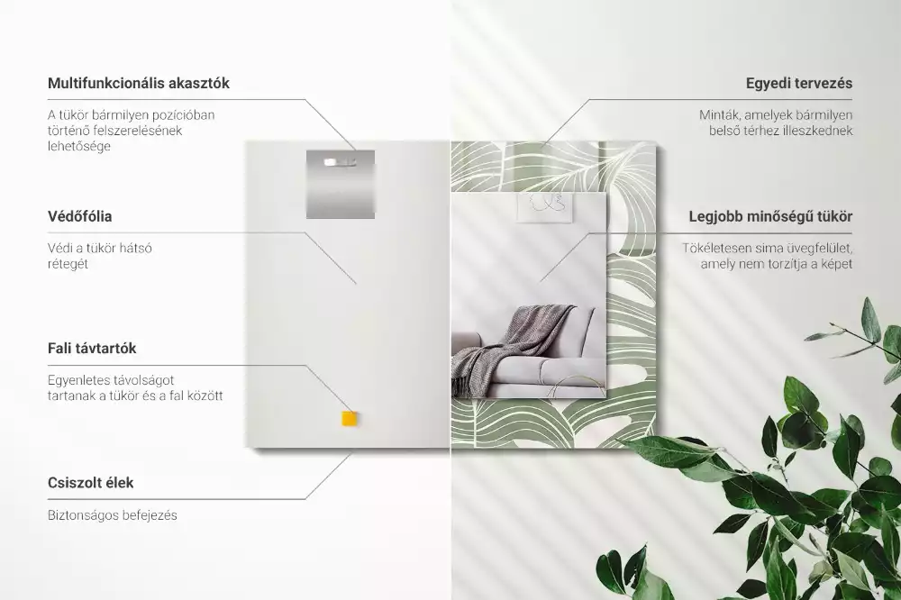 Rechthoekige spiegel met bedrukte lijst Monstera bladeren