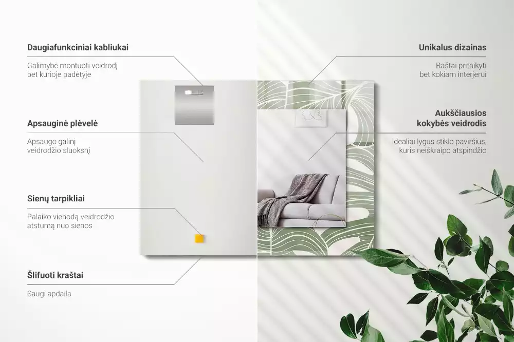 Rechthoekige spiegel met bedrukte lijst Monstera bladeren