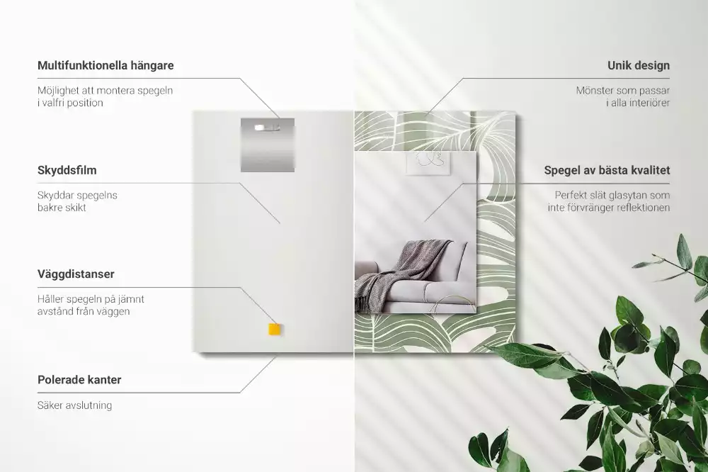 Rechthoekige spiegel met bedrukte lijst Monstera bladeren