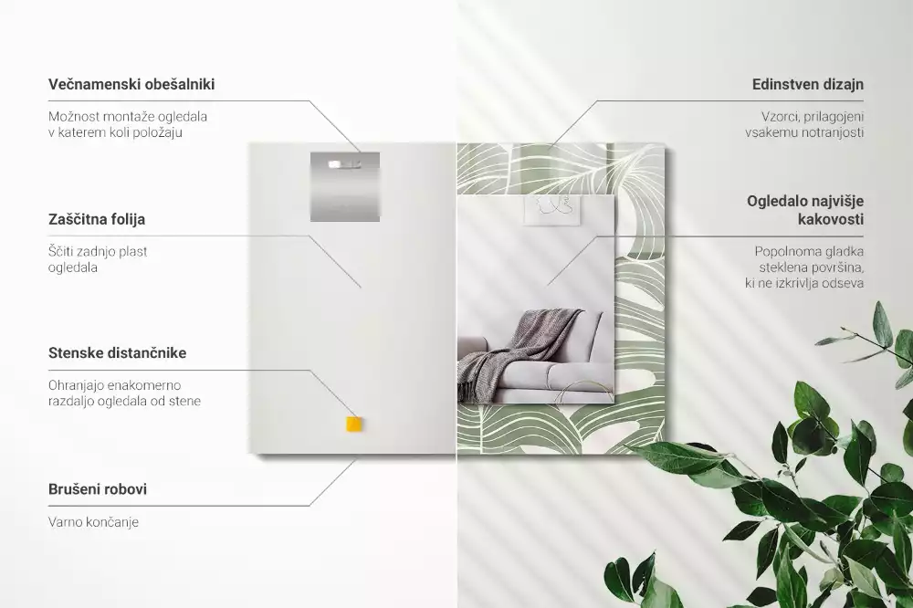 Rechthoekige spiegel met bedrukte lijst Monstera bladeren