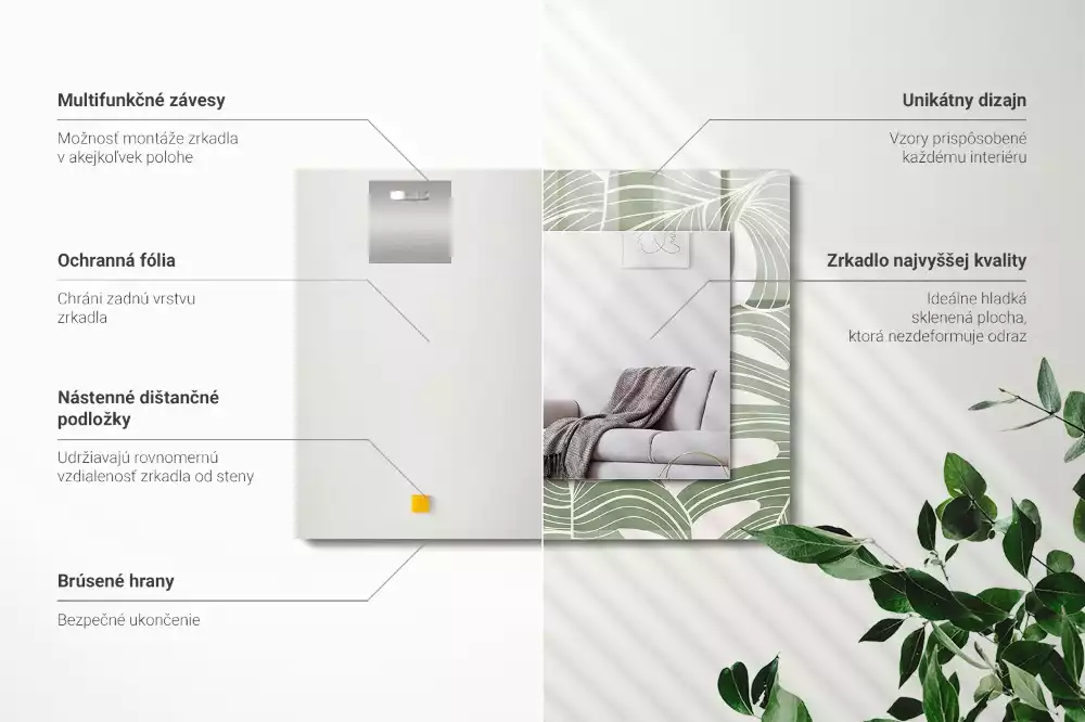 Rechthoekige spiegel met bedrukte lijst Monstera bladeren