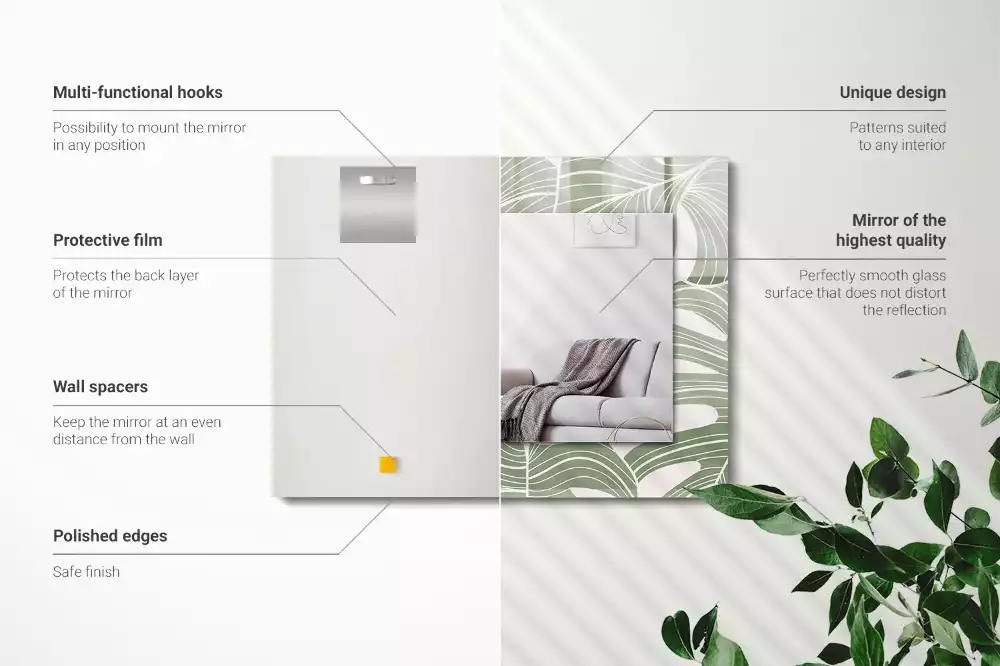 Rechthoekige spiegel met bedrukte lijst Monstera bladeren