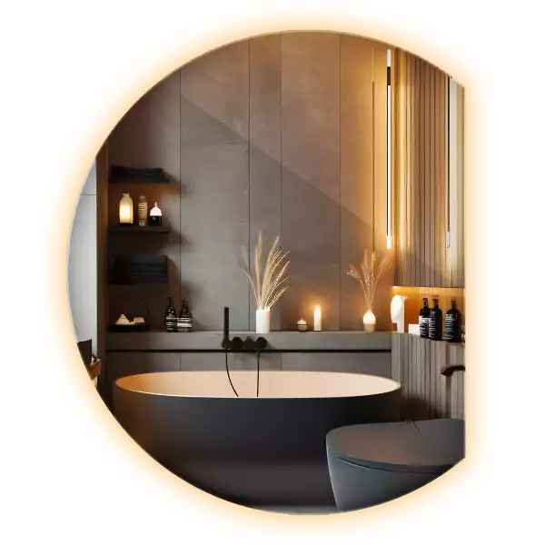 Ronde spiegel afgesneden met led verlichting