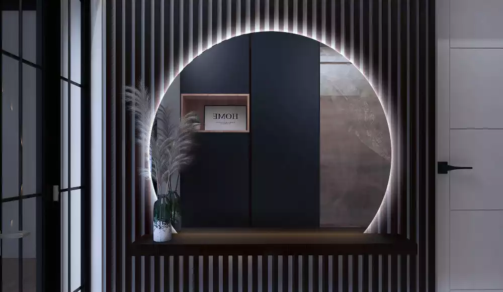 Ronde spiegel afgesneden met led verlichting