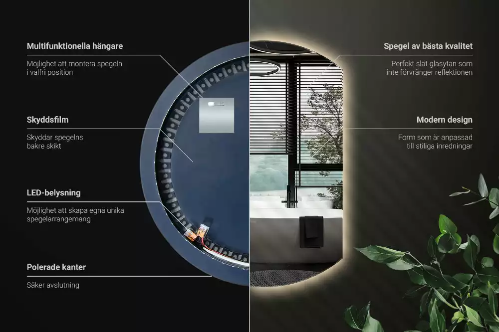 Ronde spiegel afgesneden met led verlichting
