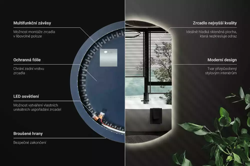 Ronde spiegel afgesneden met led verlichting