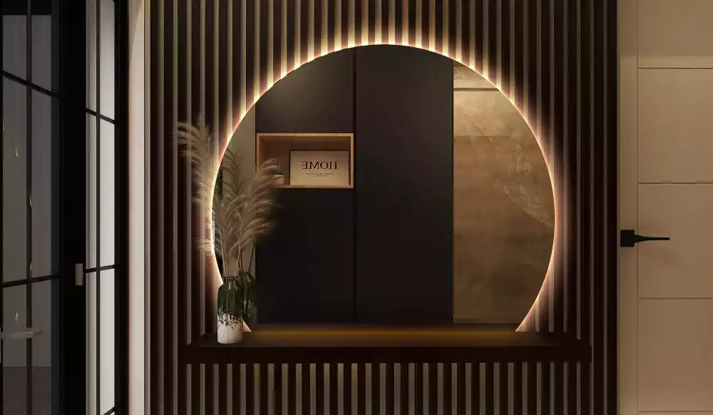 Ronde spiegel afgesneden met led verlichting