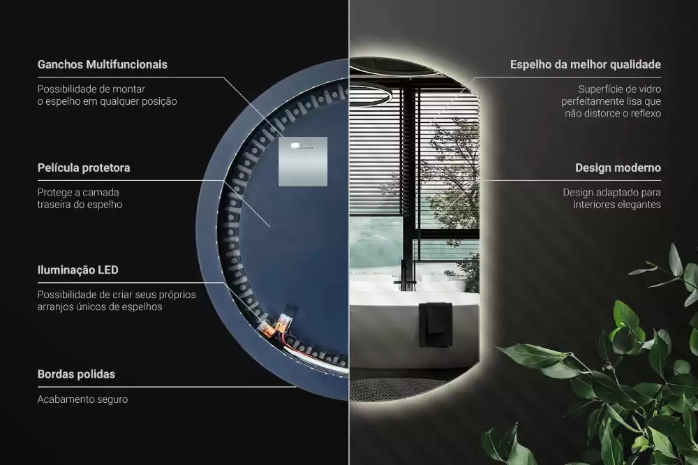 Ronde spiegel afgesneden met led verlichting