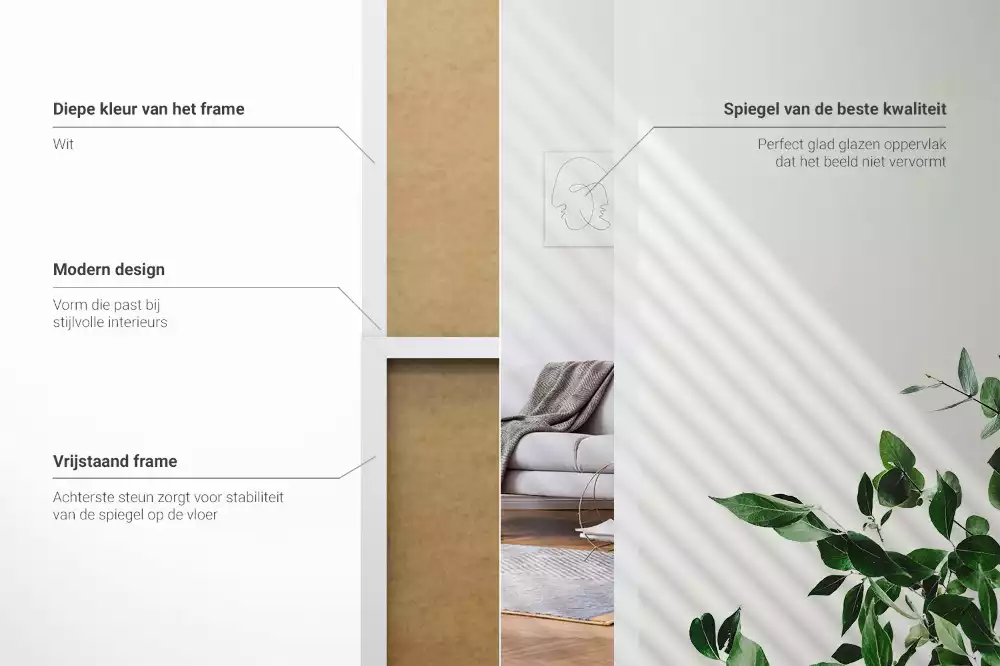 Staande spiegel in witte lijst