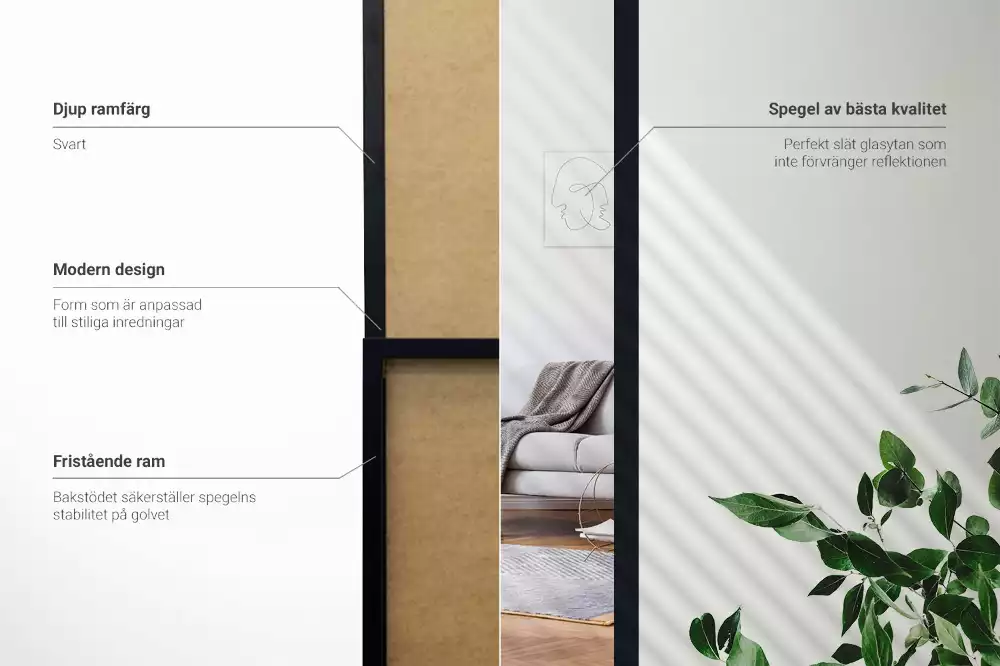Staande spiegel in zwarte lijst