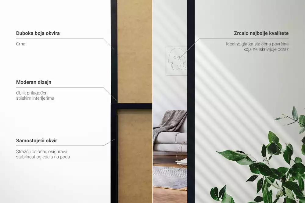 Staande spiegel in zwarte lijst