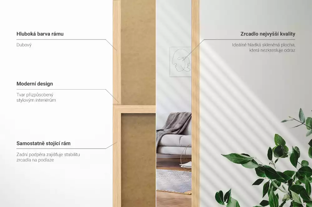 Staande spiegel in eikenkleurige lijst