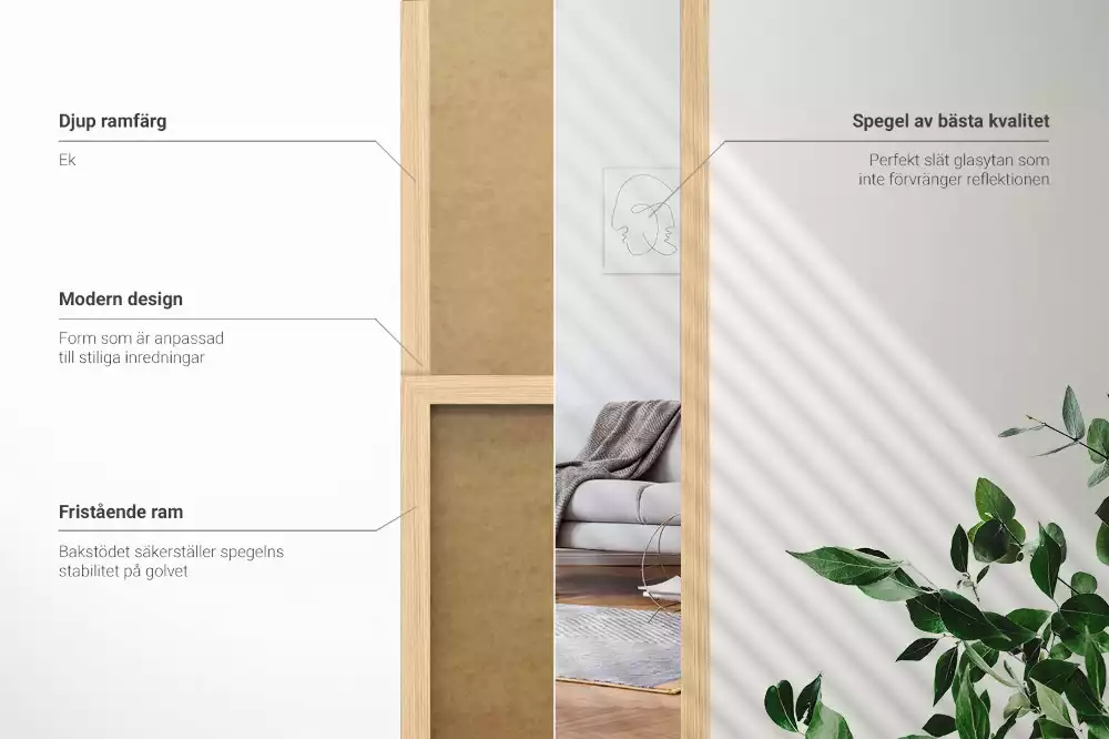 Staande spiegel in eikenkleurige lijst