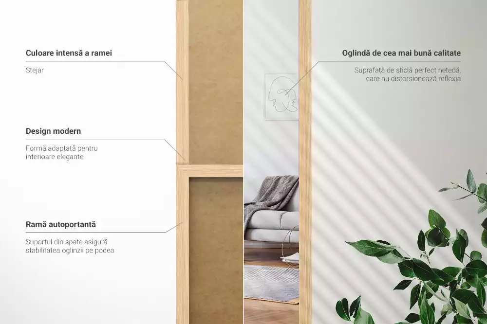 Staande spiegel in eikenkleurige lijst