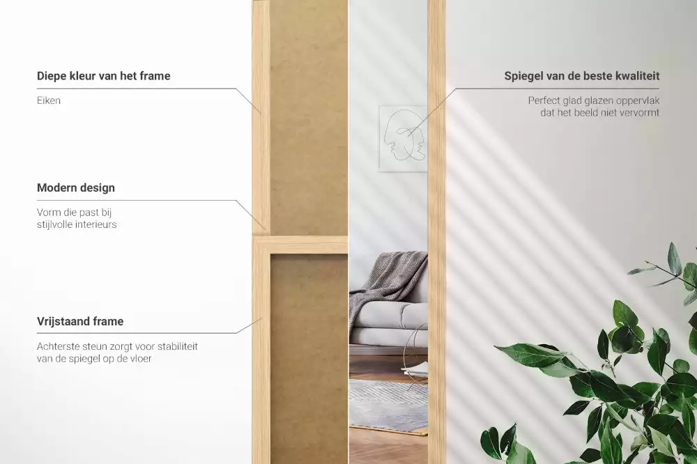 Staande spiegel in eikenkleurige lijst