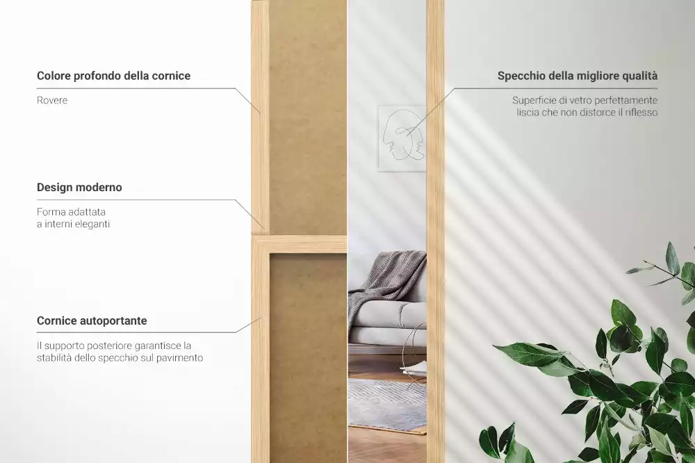 Staande spiegel in eikenkleurige lijst