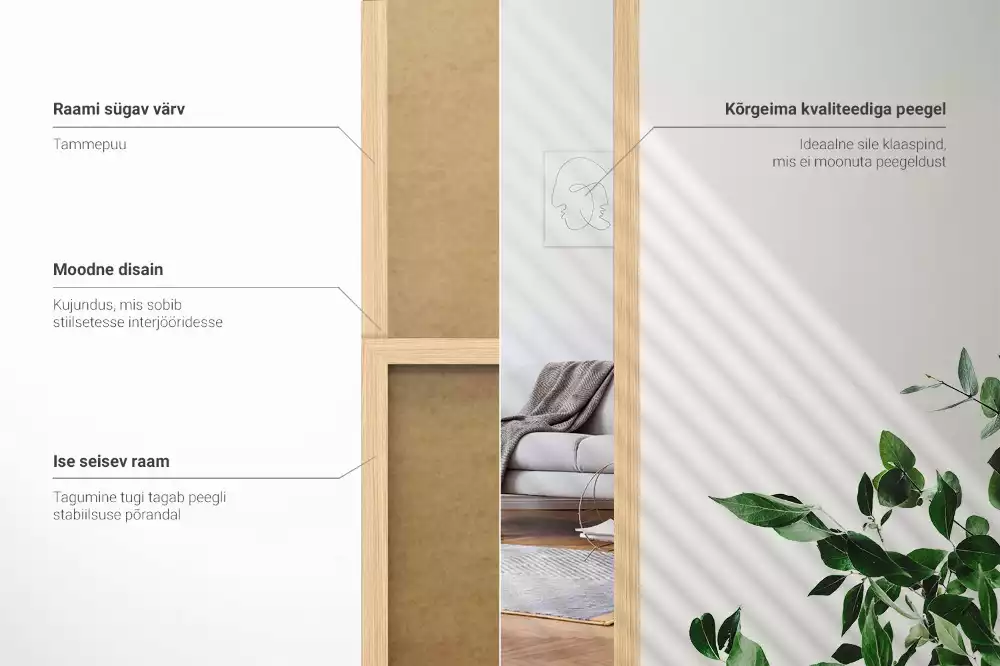 Staande spiegel in eikenkleurige lijst