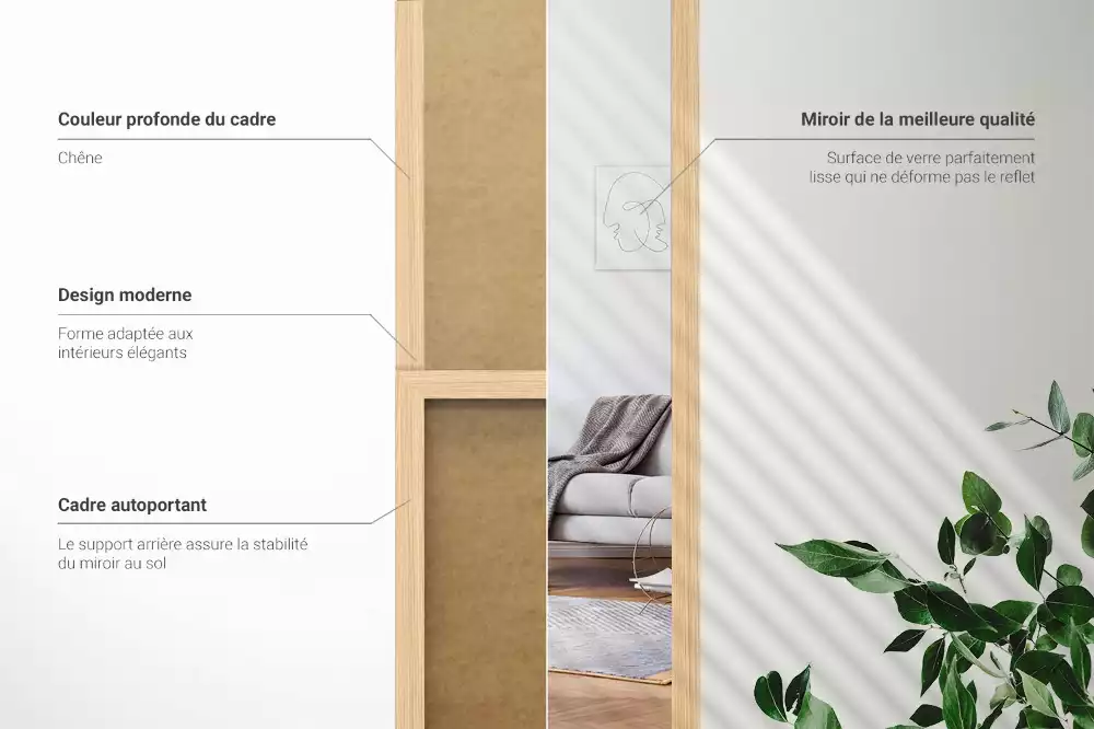 Staande spiegel in eikenkleurige lijst