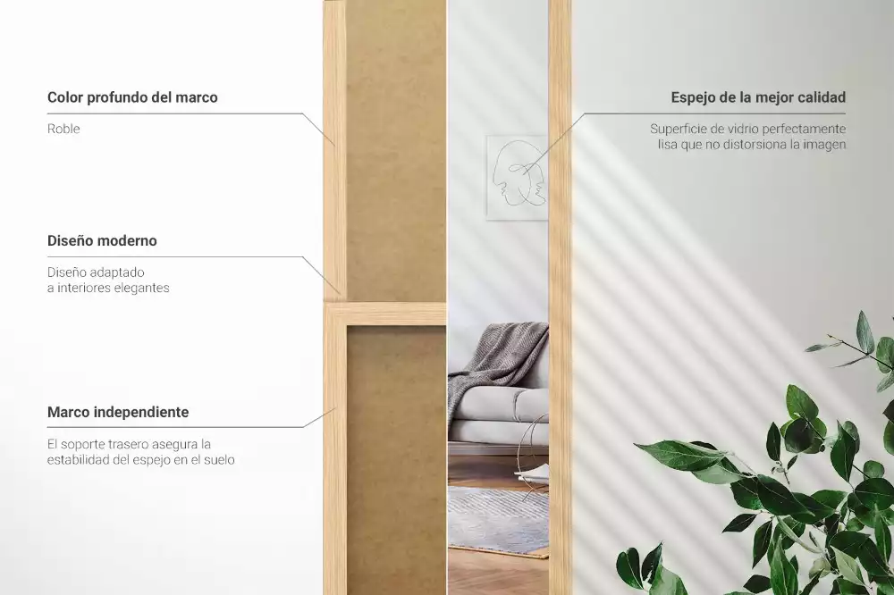 Staande spiegel in eikenkleurige lijst