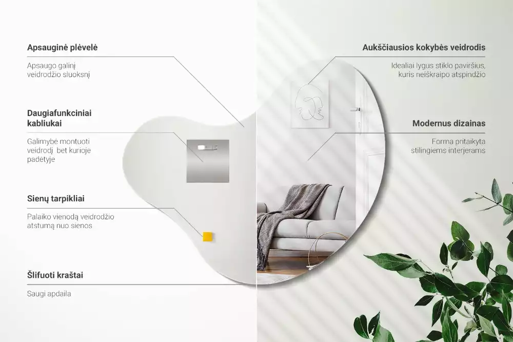 Spiegel organische vorm frameloze ophanging