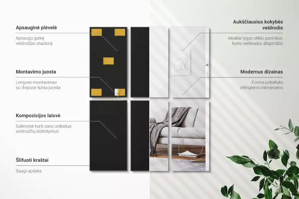 Spiegel tegels rechthoekig zelfklevend